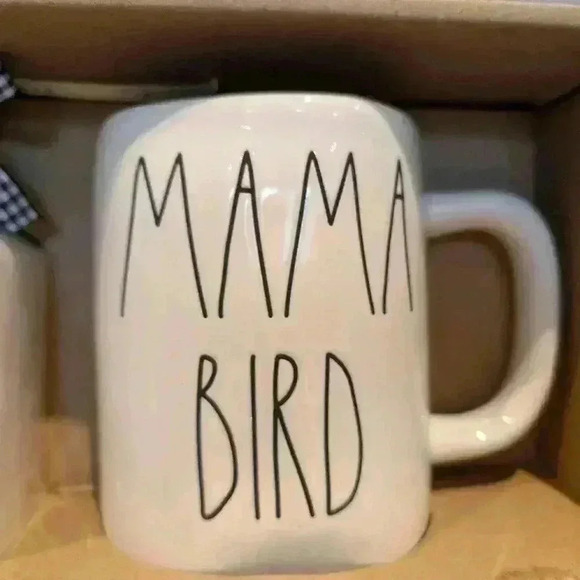 Rae Dunn Mama bird and baby bird  mug and mini birdhouse set - Picture 3 of 7